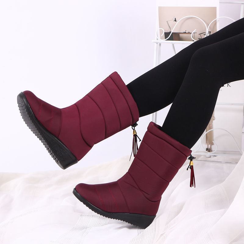 Fashion mid-tube thick-soled waterproof non-slip plus velvet warm thick cotton shoes