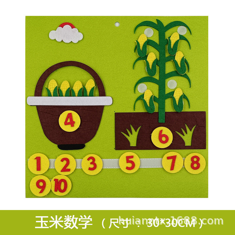 Kindergarten corner early education homemade play teaching aids Montessori vegetable digital mathematics non-woven paste toys