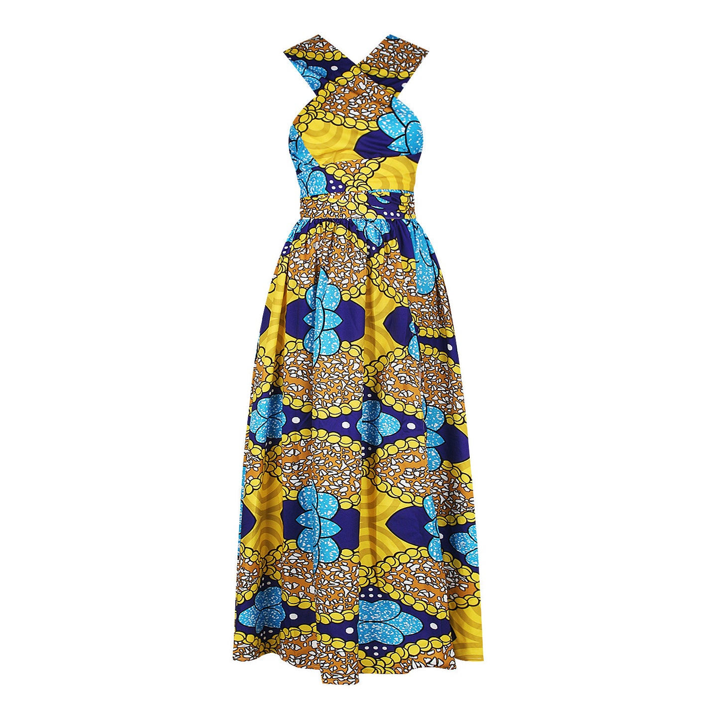 Digital print forked African women's dress