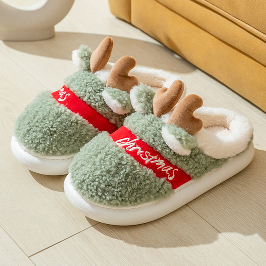 Cartoon cotton slippers winter Christmas deer cute home indoor home thick bottom warm slippers couple