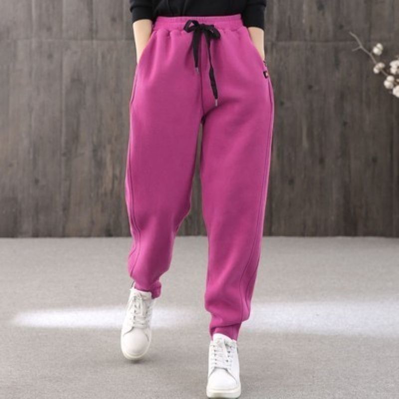 Cotton plus velvet sports pants women's thickened sweatpants large size casual pants loose and thin Korean style trousers