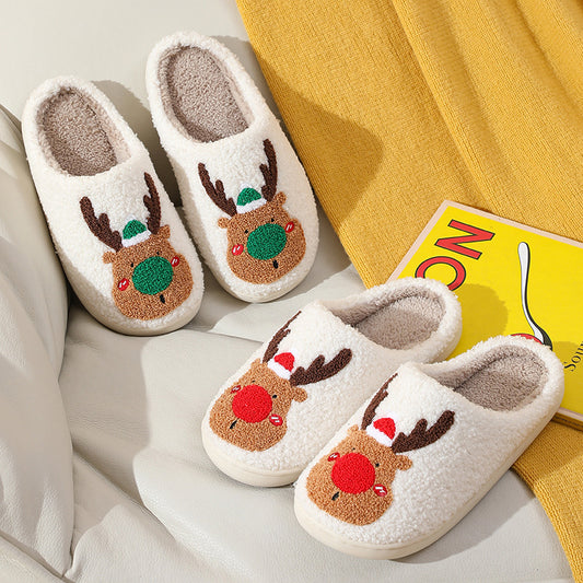 Popular Christmas Elk Cotton Slippers Women's Home Couples Cross-border Warm Home Home Plush