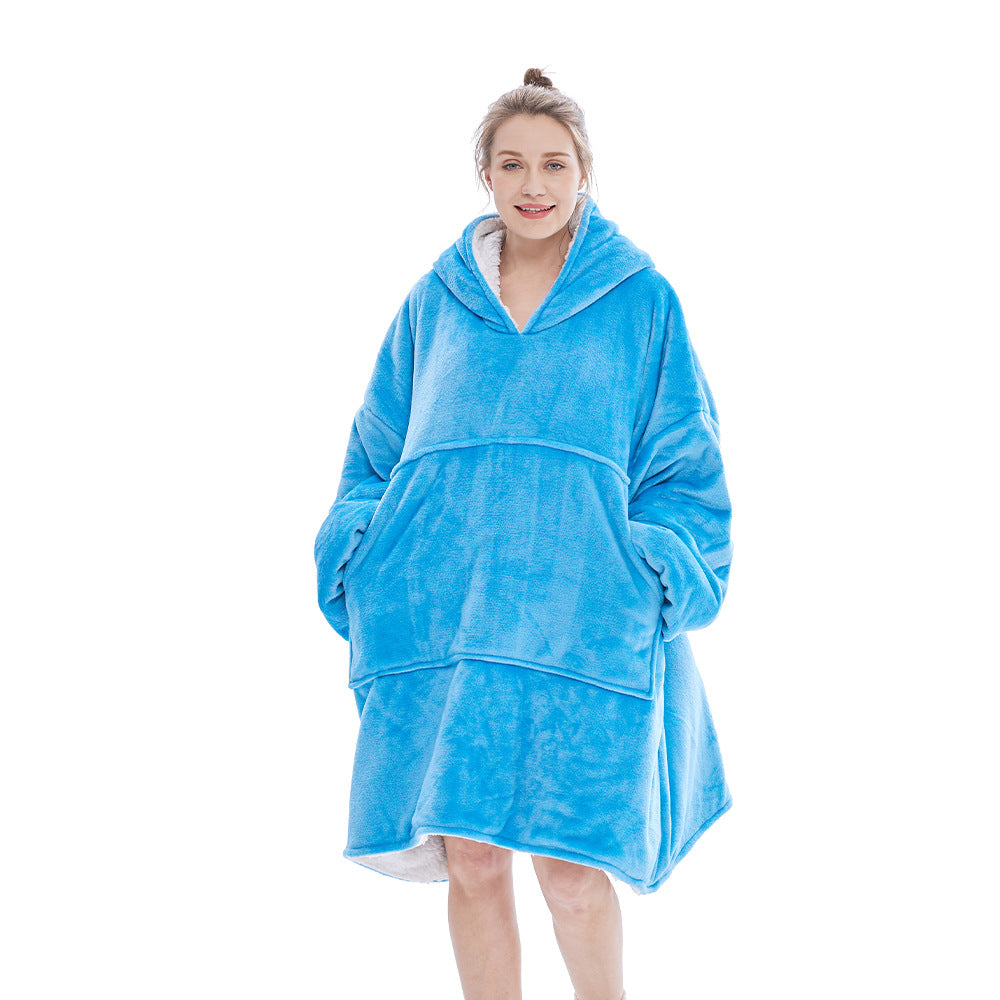 Cross-border new hooded lazy blanket pullover Flange lamb velvet  home casual wear pajamas