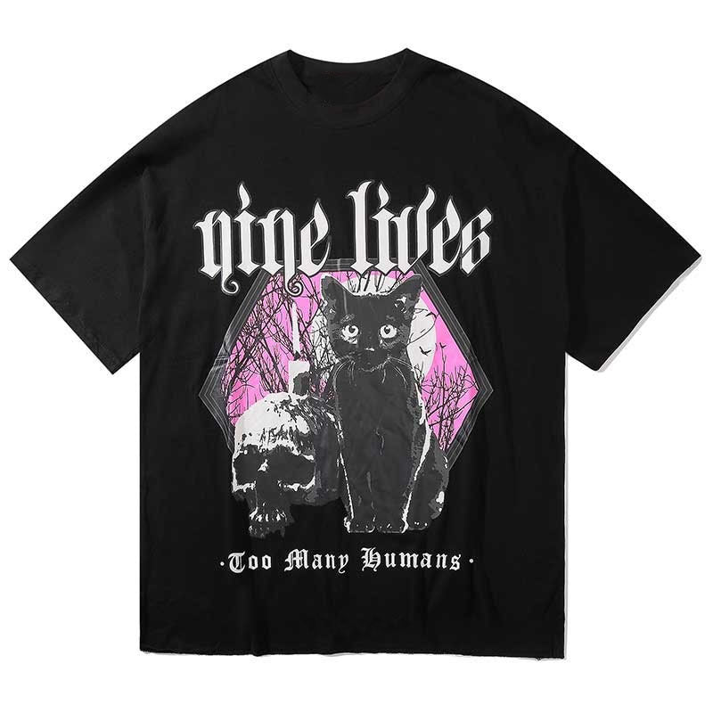 Men's and Women's Hip Hop Gothic Funny Printed Cat T-shirt