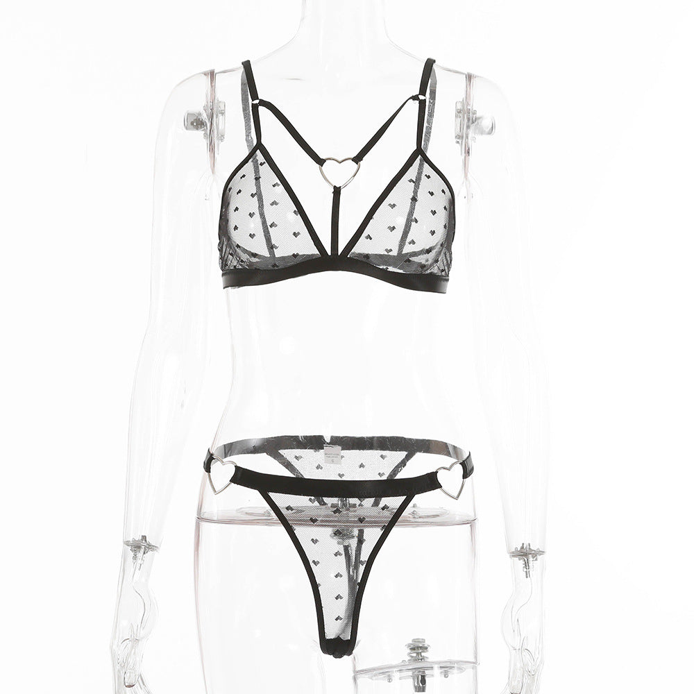 New hot style complex craft love lace perspective sexy lingerie set