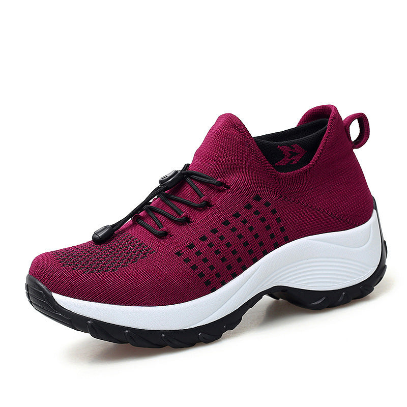 new sports shoes socks shoes flying woven cross-border women's thick bottom rocking shoes