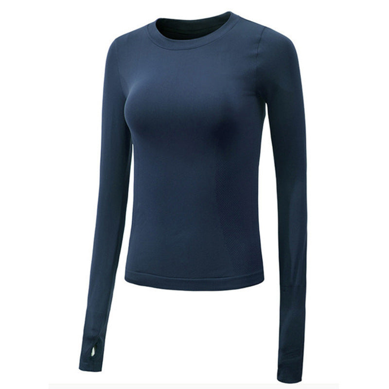 European and American cross-border yoga sports and leisure fitness tops long-sleeved round neck T-shirt women's high elastic tight-fitting clothing