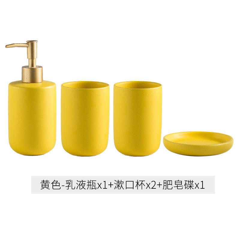 Simple solid color ceramic bathroom four-piece wash set bathroom supplies bathroom mouthwash cup toothbrush cup set