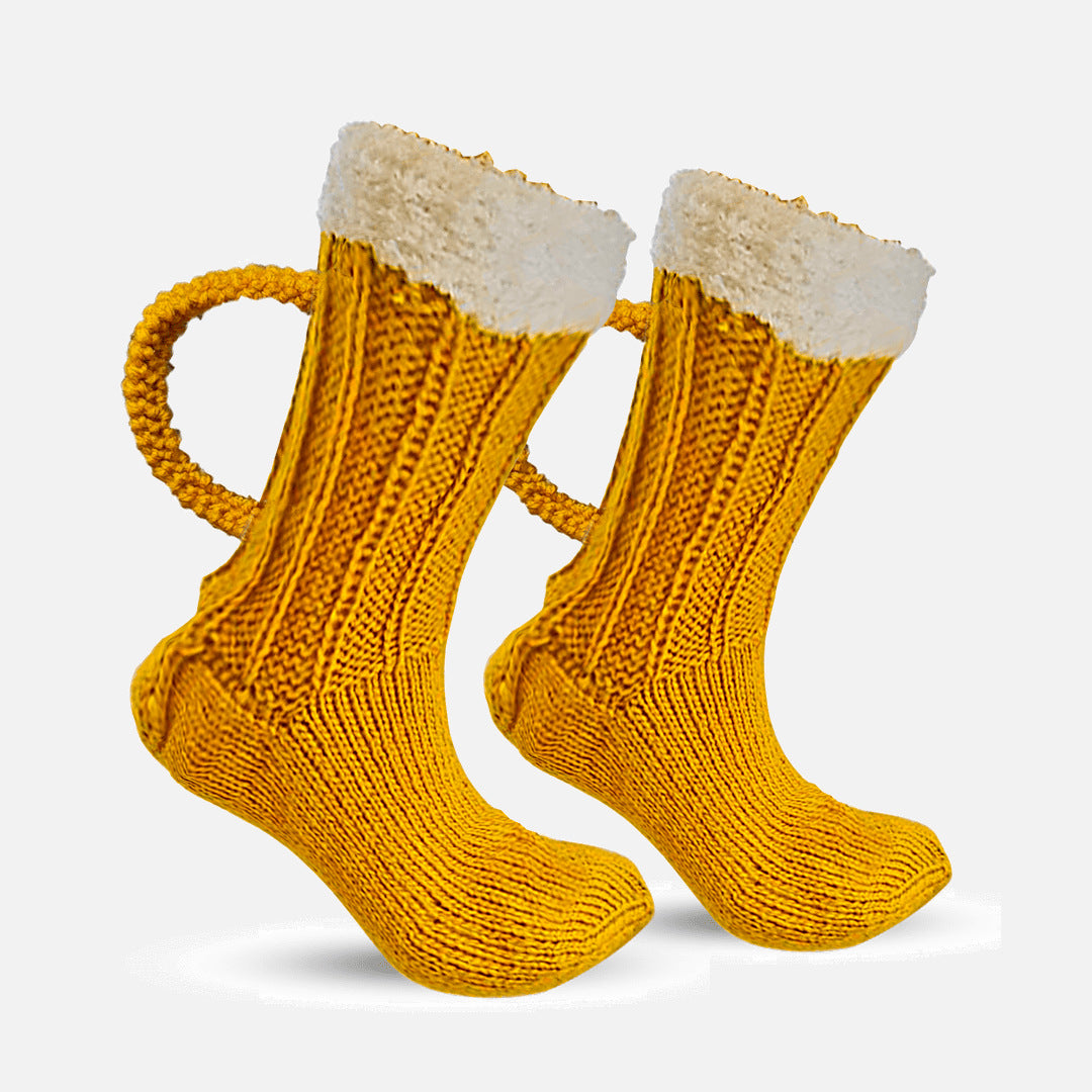 Cross-border new product 3D Beer Mug Socks beer mug socks creative knitted yellow warm floor socks