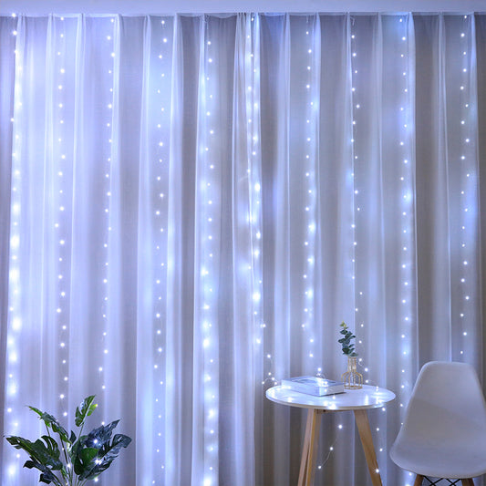 Copper wire curtain light string 3*3 meters 300 lights 8 function remote control curtain light string outdoor Christmas led curtain light string