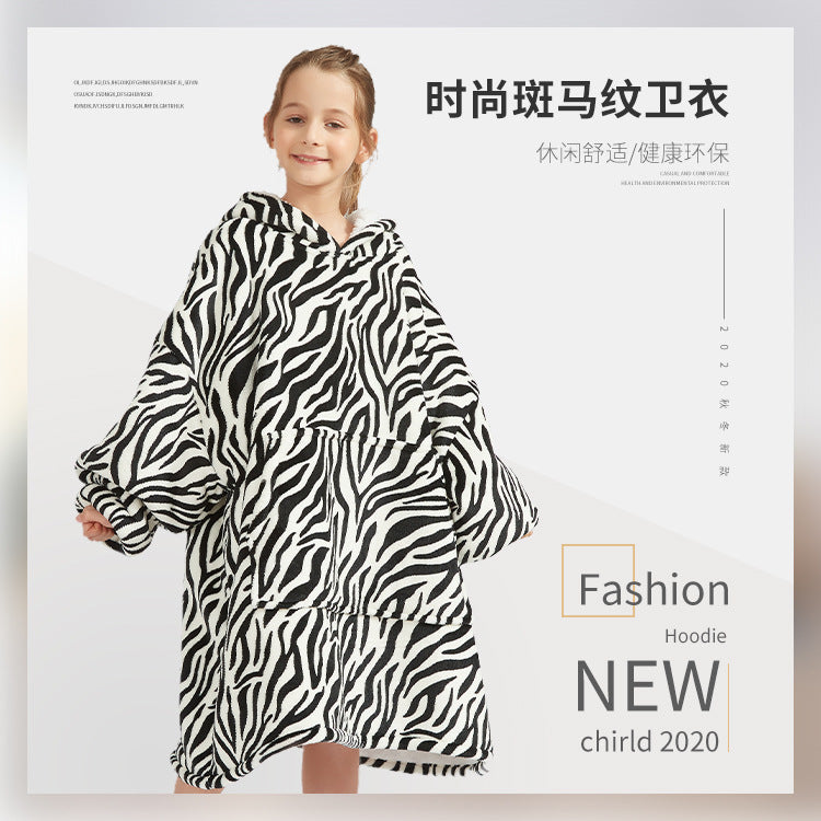 Cross-border new hooded lazy blanket pullover Flange lamb velvet  home casual wear pajamas