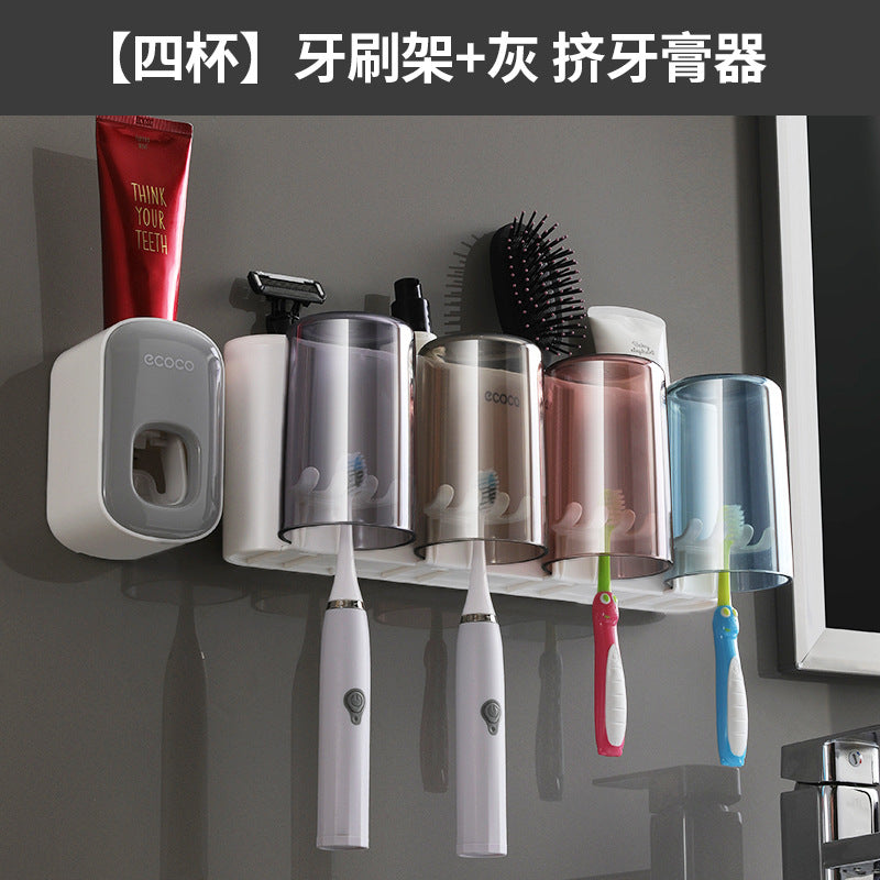 Toothbrush rack free punch toilet toothpaste brushing cup shelf wall-mounted wall-mounted mouthwash cup set hanger