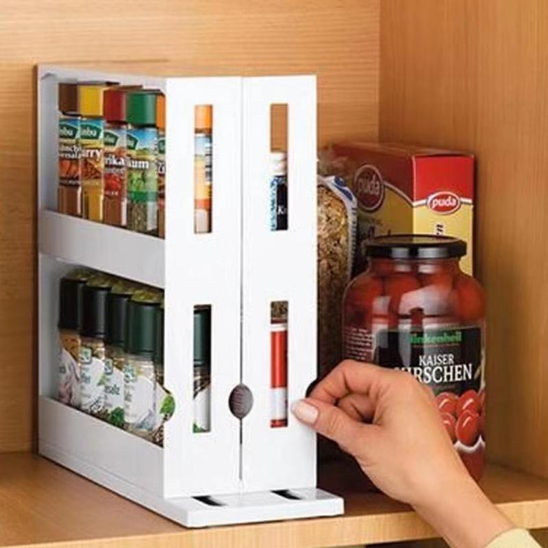 Household kitchen pull-out rotating seasoning bottle rack kitchen plastic storage rack