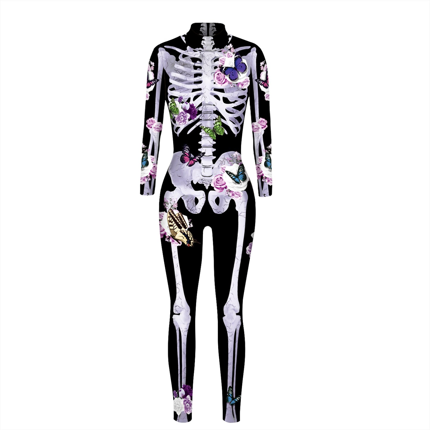 Skeleton 3D digital printing Halloween cosplay costumes women's tight-fitting long-sleeved jumpsuit