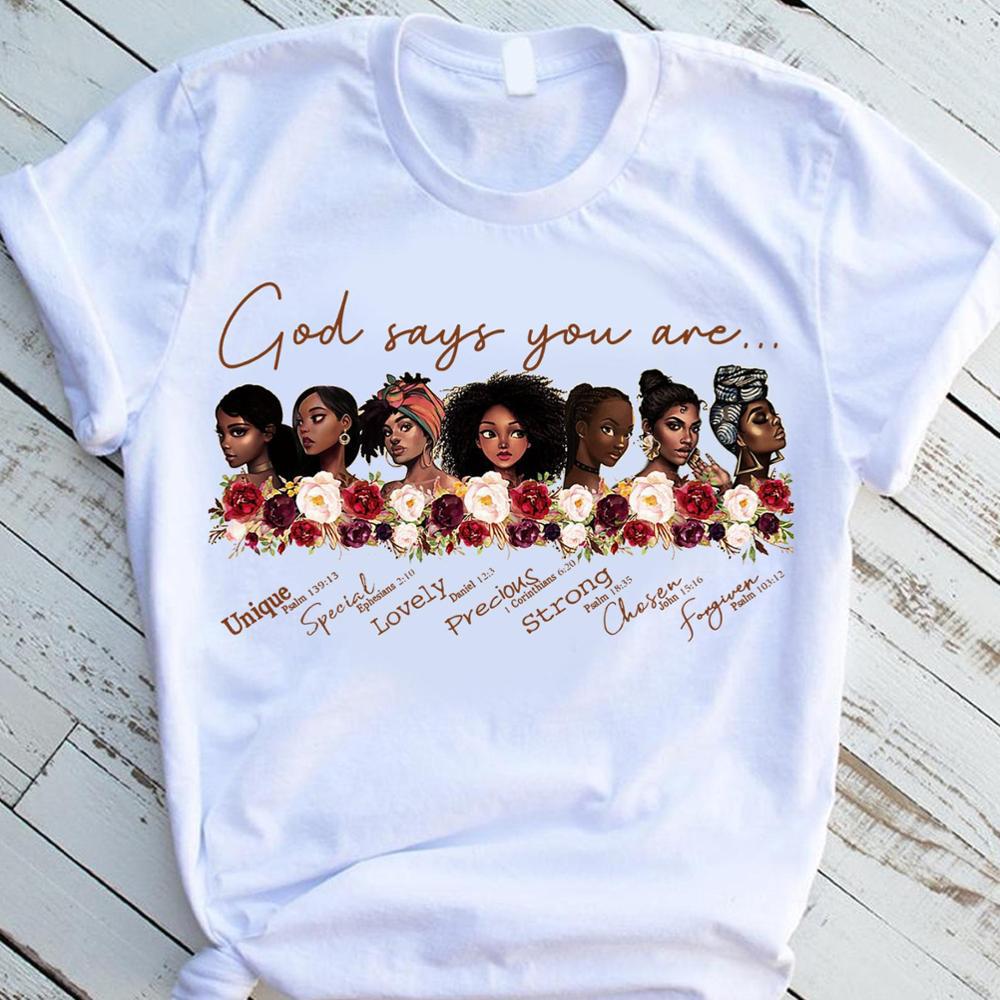 European and American Foreign Trade Feminism God Says You Are Black Girl Print Short Sleeve T-Shirt