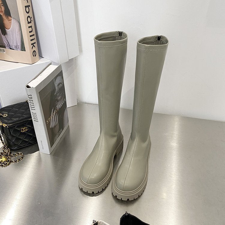 Thick-soled Martin boots women's boots but knee-high show thin knight boots short tube round head high boots