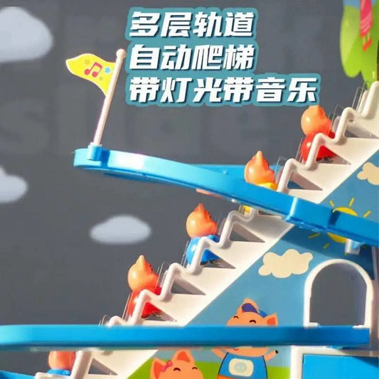 Douyin with the same piggy climbing stairs children's rail car luminous music powder cute electric slide toy