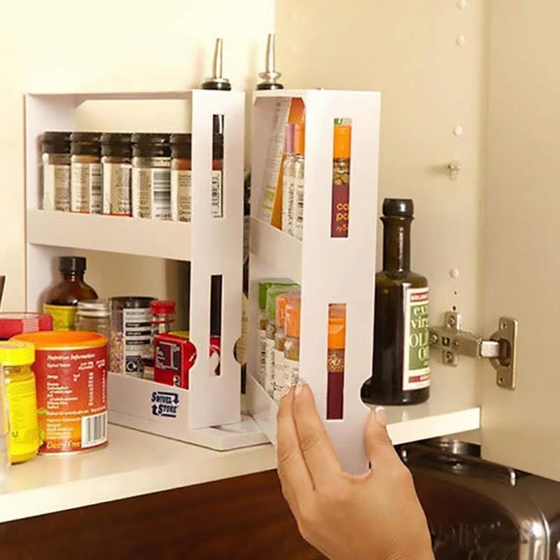 Household kitchen pull-out rotating seasoning bottle rack kitchen plastic storage rack