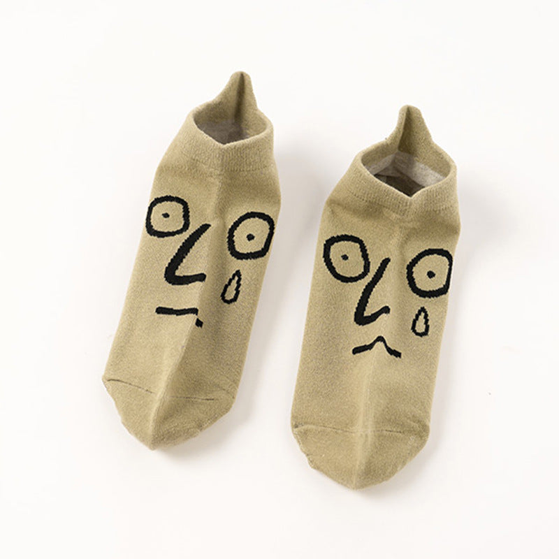 Thin smiling face cartoon shallow mouth casual tide ins breathable personality clear college style socks