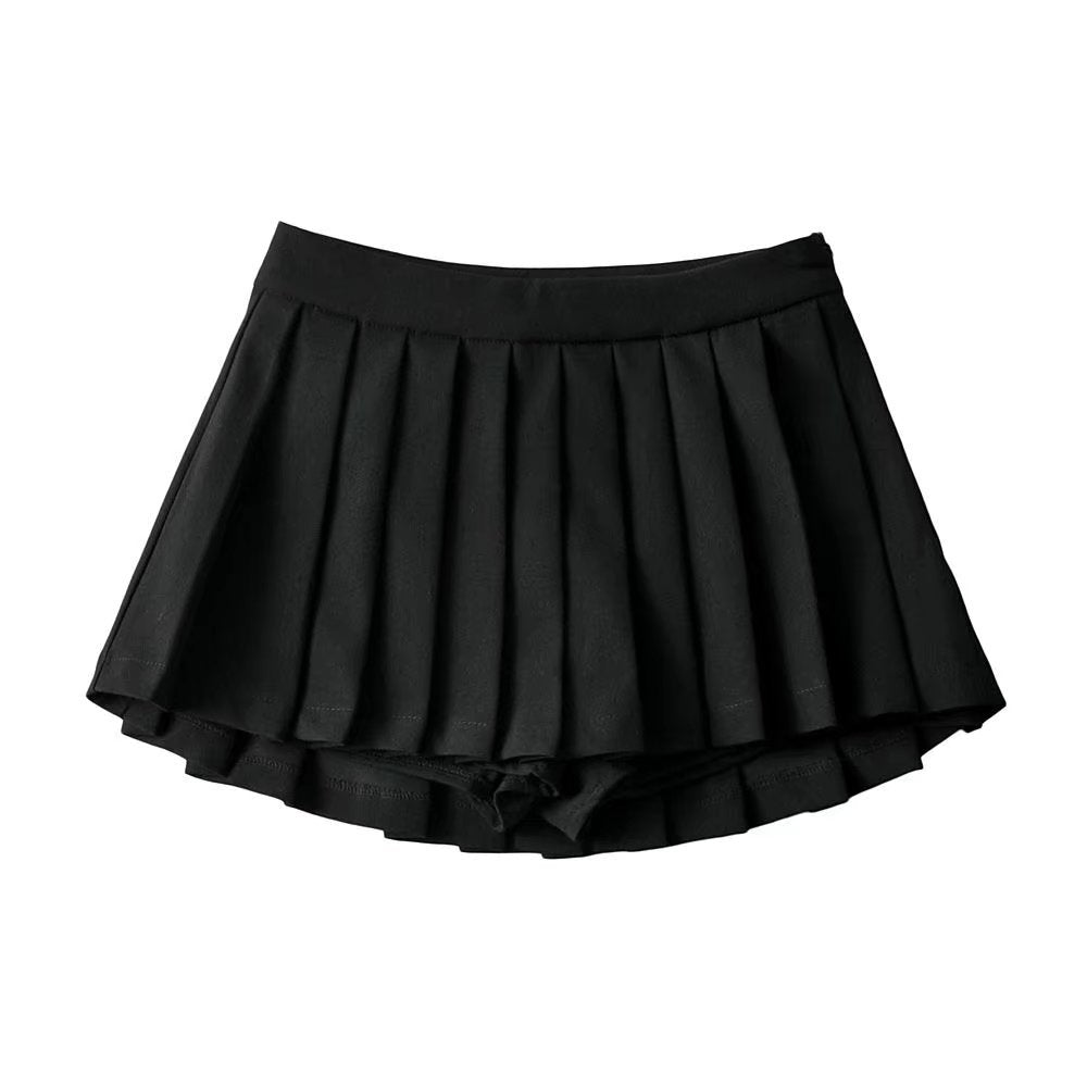 European and American style high-waisted front short back long anti-glare A-line pleated short skirt with lined umbrella skirt tennis skirt