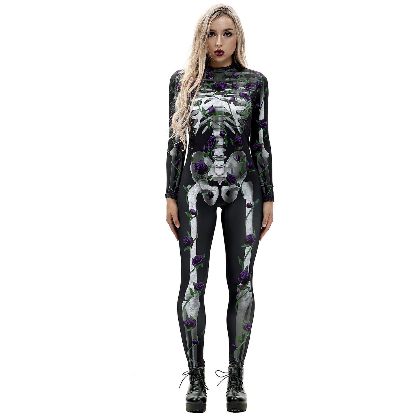 New Halloween skeleton digital printing long-sleeved bodysuit slim fit slim cosplay costume