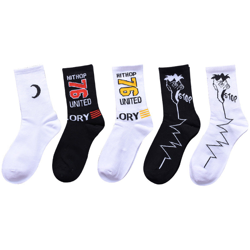 Socks men and women stockings street ins trend stockings black sports wind high-top basketball socks