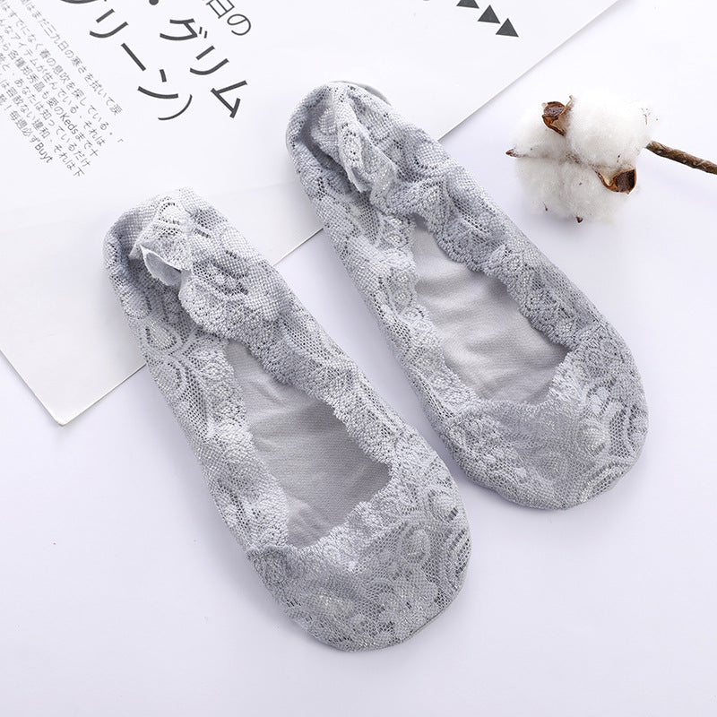 Two-pack lace ladies shallow mouth invisible boat socks silicone women thin ultra-thin sweat-absorbent sports wind