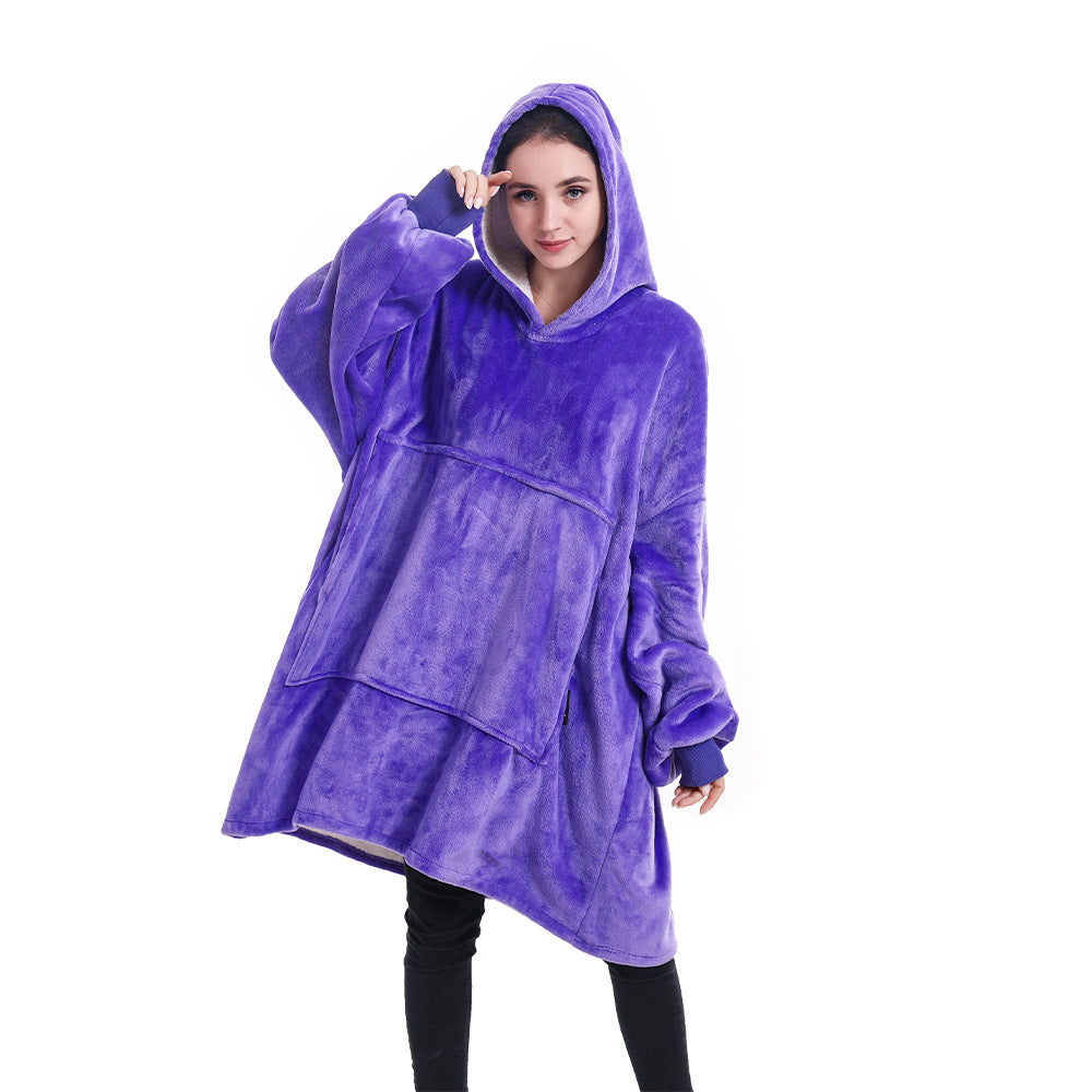 Cross-border new hooded lazy blanket pullover Flange lamb velvet  home casual wear pajamas