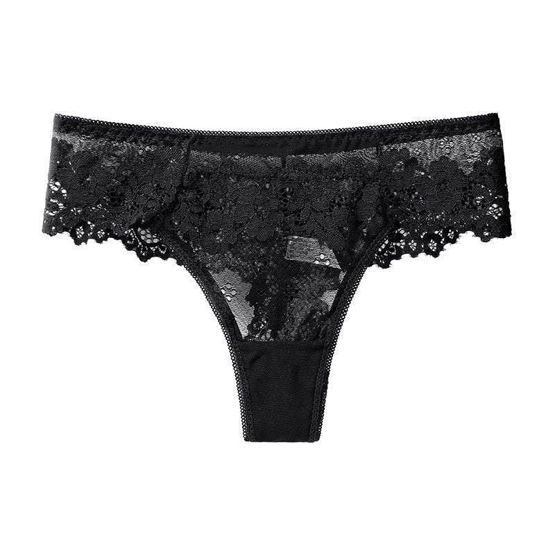 Large size lace sexy women's thong transparent mesh seamless underwear women's cotton crotch girl t-pants