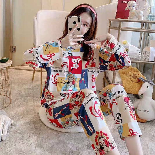 Cross-border pajamas female cute long-sleeved trousers cartoon student pajamas home service suit
