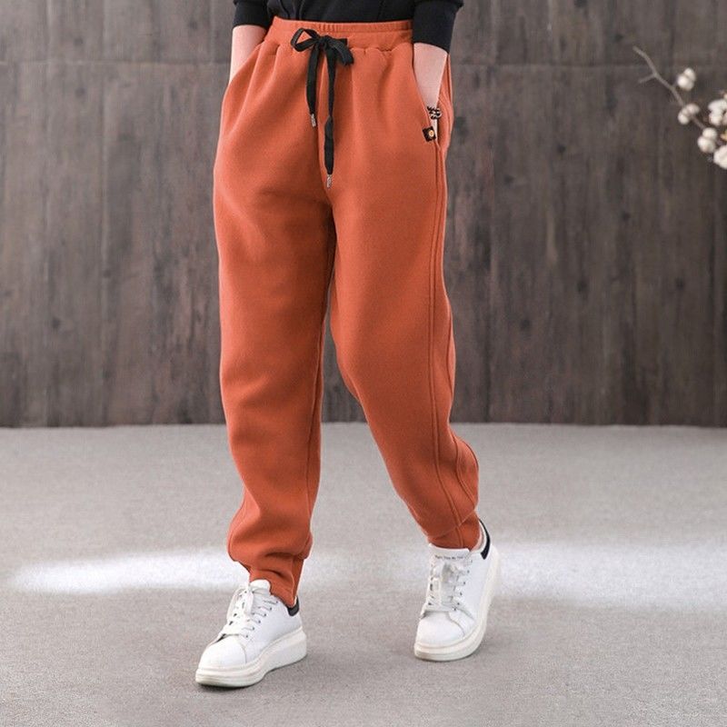 Cotton plus velvet sports pants women's thickened sweatpants large size casual pants loose and thin Korean style trousers