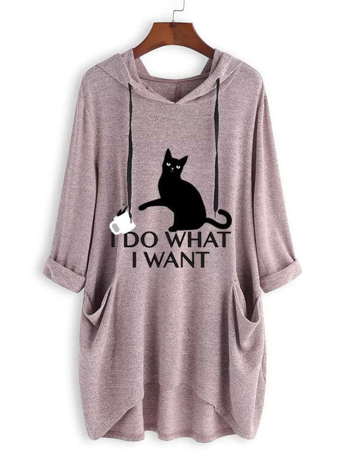 European and American new loose large size hooded sweater long-sleeved casual hedging irregular cat print