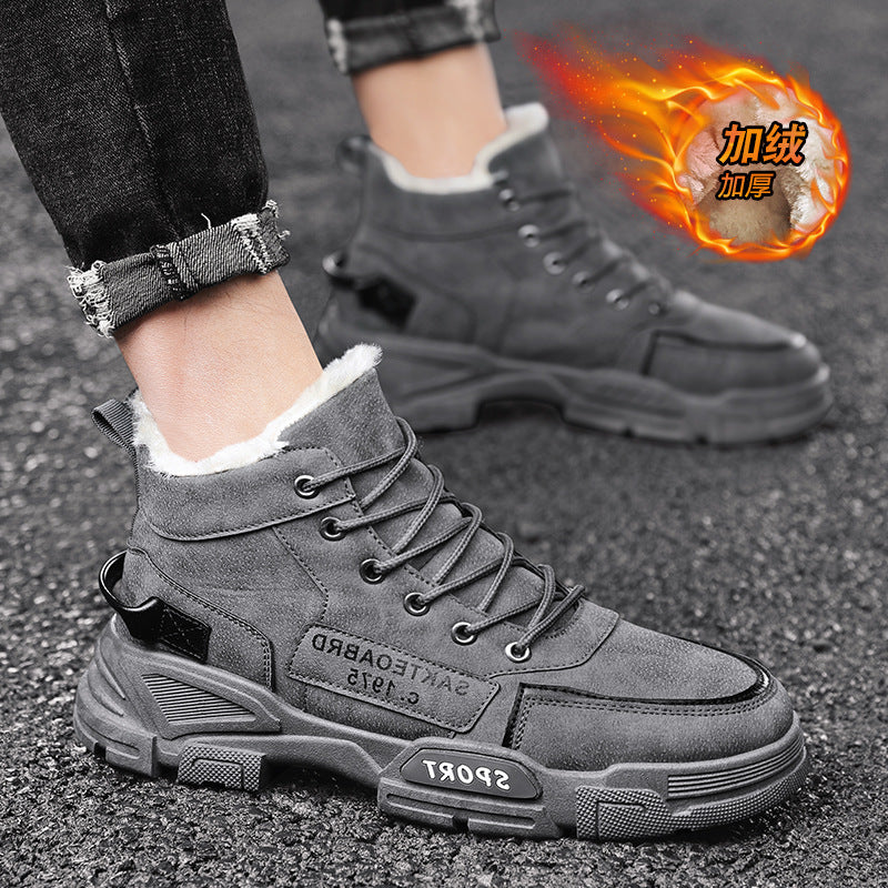 Winter cotton shoes men's new high-top casual shoes men's fleece warm Martin boots men's waterproof tooling snow boots