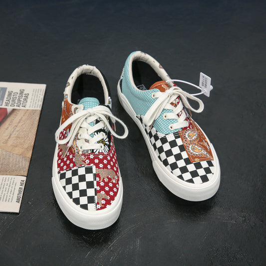 European and American new plaid retro color matching shoes men and women low-cut couple shoes