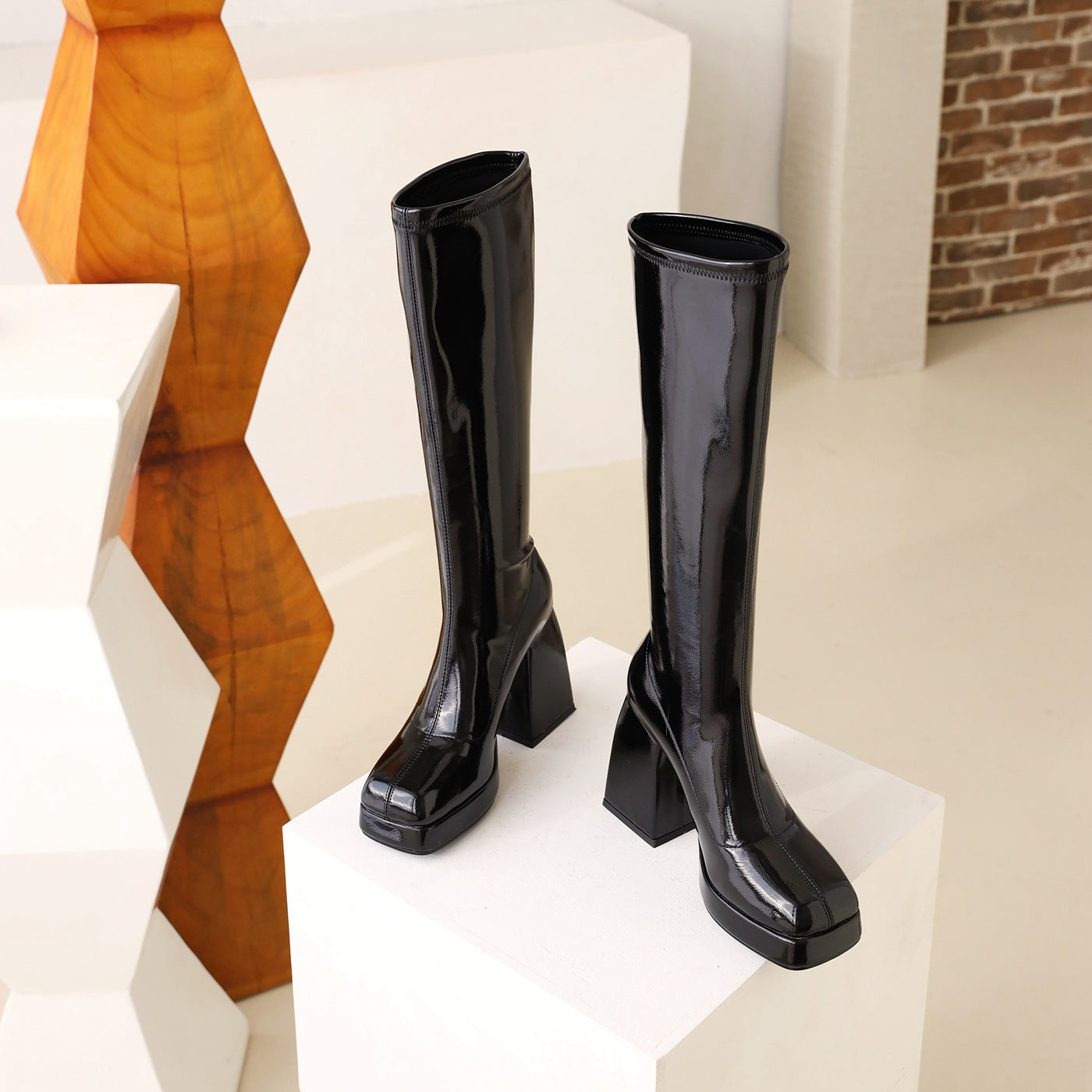 New products foreign trade European and American style square toe high-heeled square toe fashion high-top women's boots