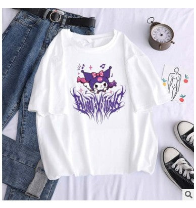 Harajuku cartoon gothic print short-sleeved T-shirt female summer street o neck sweet girl t-shirt