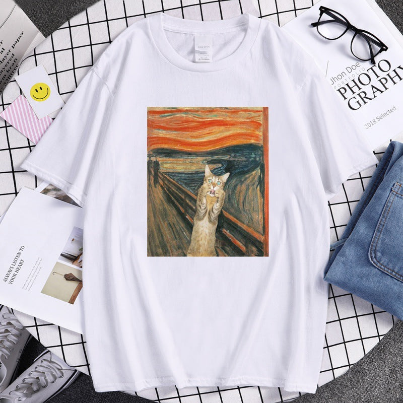 The Scream Art Style Retort Cat Prints Man T-shirtimplicity