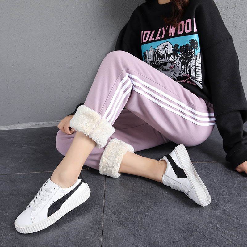 Casual plus velvet thick lamb fleece sports pants women's harem pants sweat pants