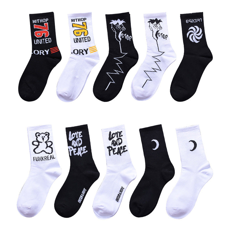 Socks men and women stockings street ins trend stockings black sports wind high-top basketball socks