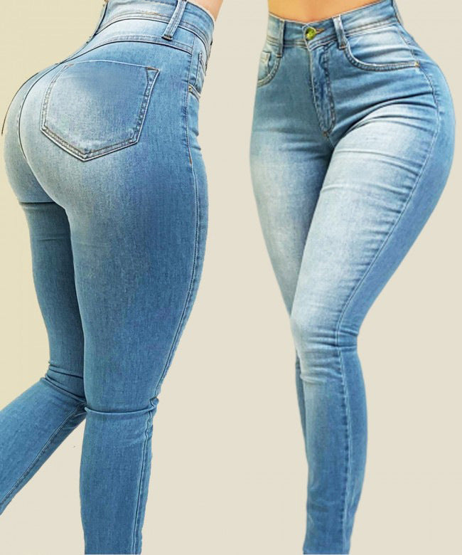 European and American cross-border high-waist stretch slim-fitting pants shaping Jeans