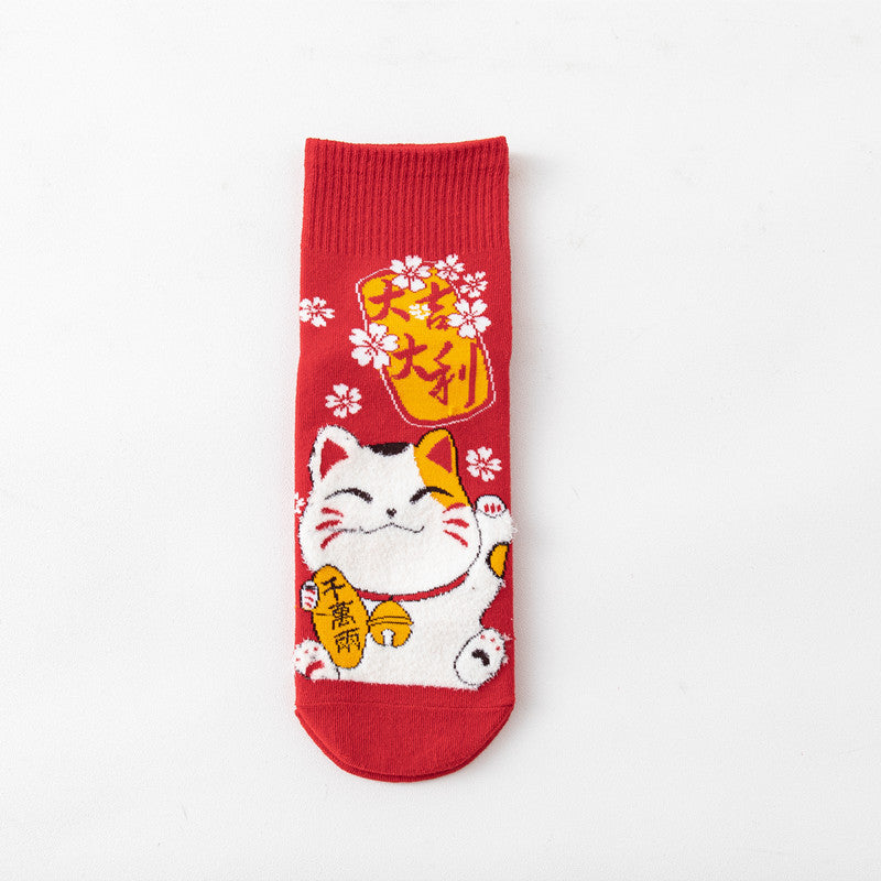 Mid-tube socks women's new thin section women's socks candy-colored cartoon smiling face piles of socks