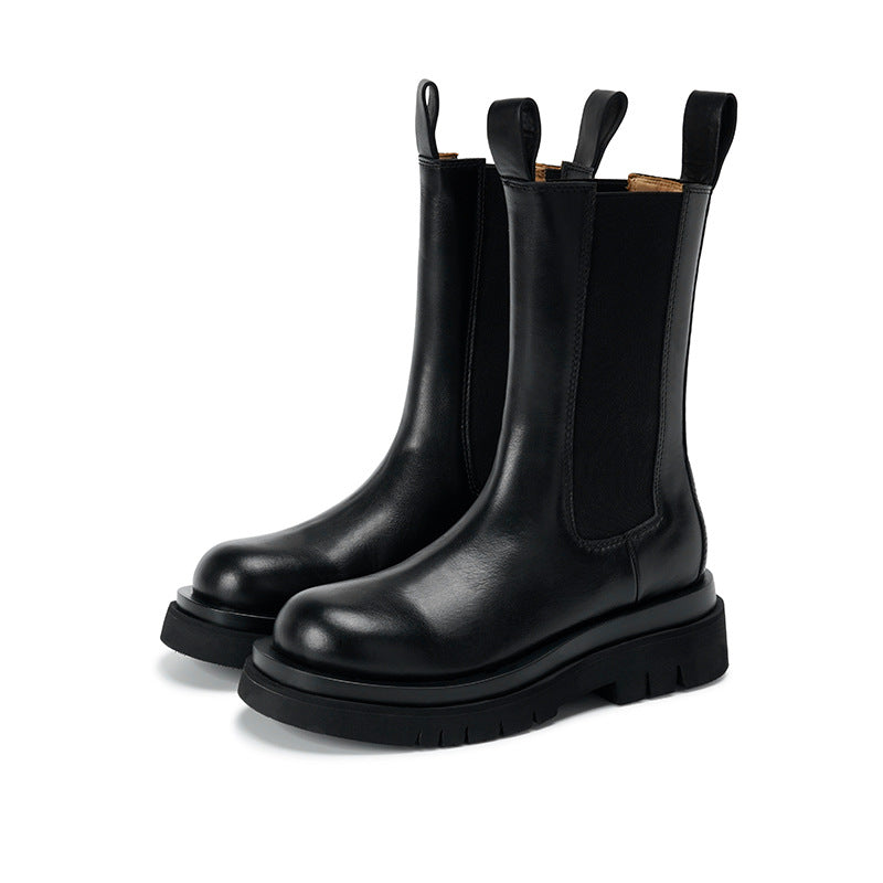 Chimney boots women's mona same style thick-soled Martin boots women's mid-tube heightened leather Chelsea short boots