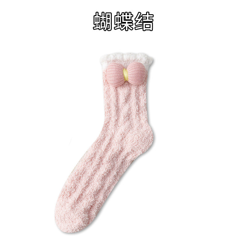 Thickened coral fleece socks cute cartoon tube socks Christmas socks home floor socks