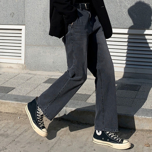 New jeans men's loose straight autumn wide-leg pants Korean version of the trend of black distressed casual long pants