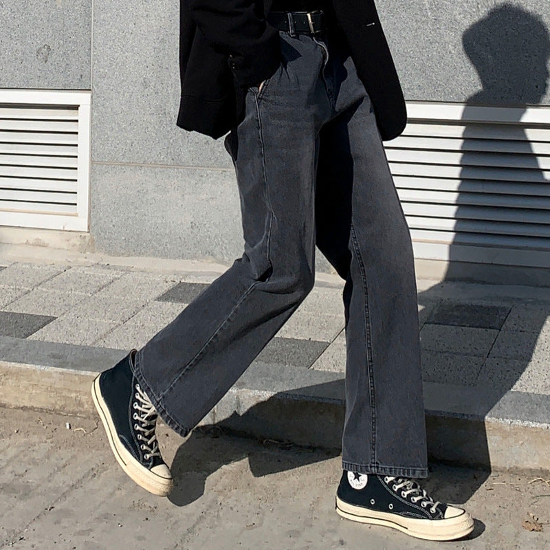 New jeans men's loose straight autumn wide-leg pants Korean version of the trend of black distressed casual long pants