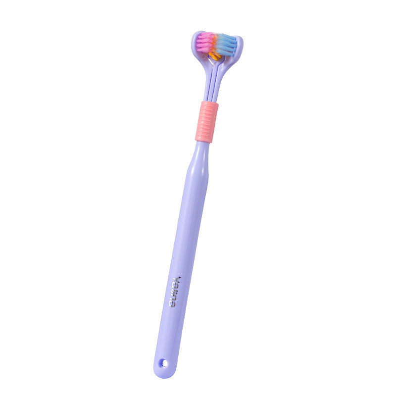 Yalina three-sided toothbrush adult macaron-colored three-headed toothbrush cleans the mouth toothbrush scrapes the tongue coating