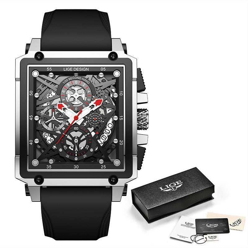 LIGE/Lige cross-border new men's watch square multi-function chronograph 30M waterproof watch