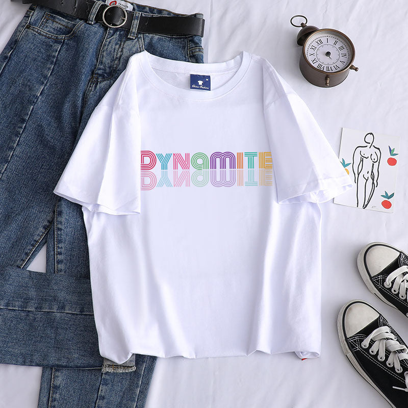 European and American new kpop youth group dynamite album gradient printing cotton T-shirt