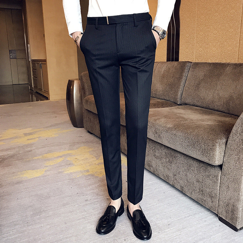 Men's Slim Pants Korean Style Fashion Casual Drape Summer Thin Nine Striped Suit Pants