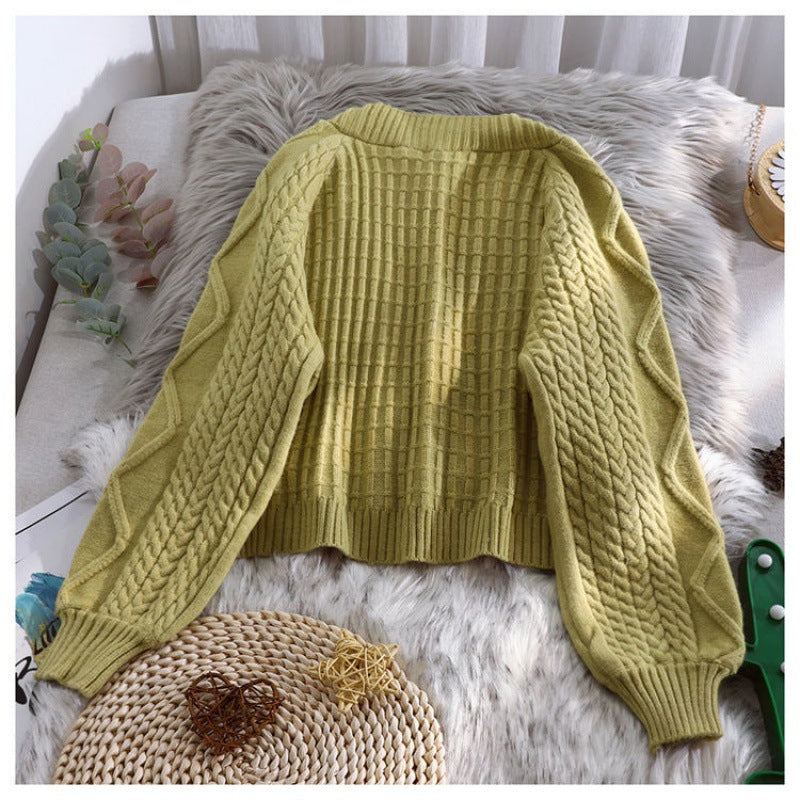 European and American short small knitted cardigan high waist small sweater jacket